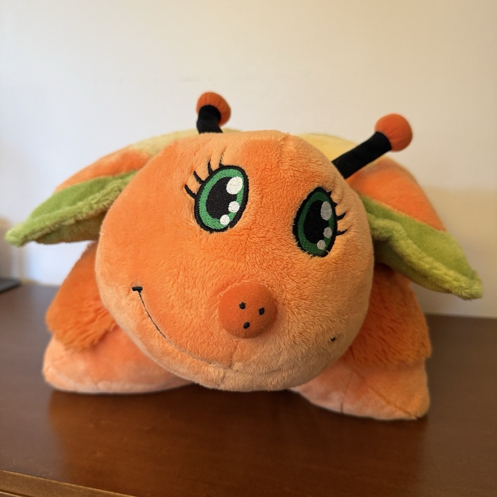 My Pillow Pets Orange Yellow Butterfly 18" Green Eyes Cushion Rare 2009